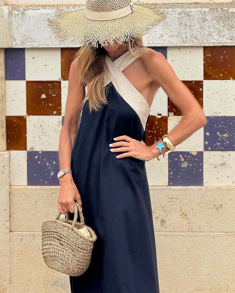 Damen Maxikleid mit gekreuztem Ausschnitt