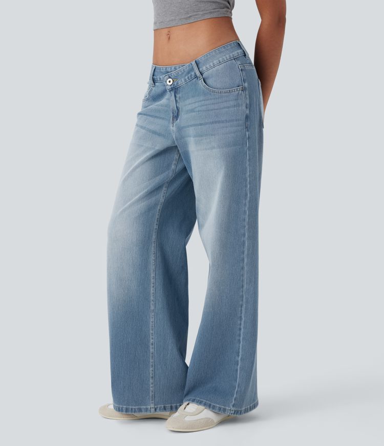 Damen Baggy-Jeans mit niedriger Taille und Reißverschlusstaschen
