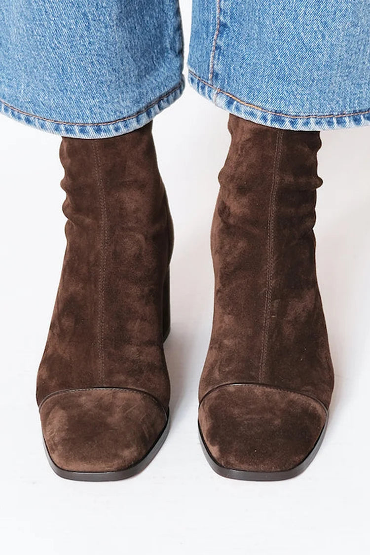 Damen Stiefel mit Blockabsatz und Quadratspitze