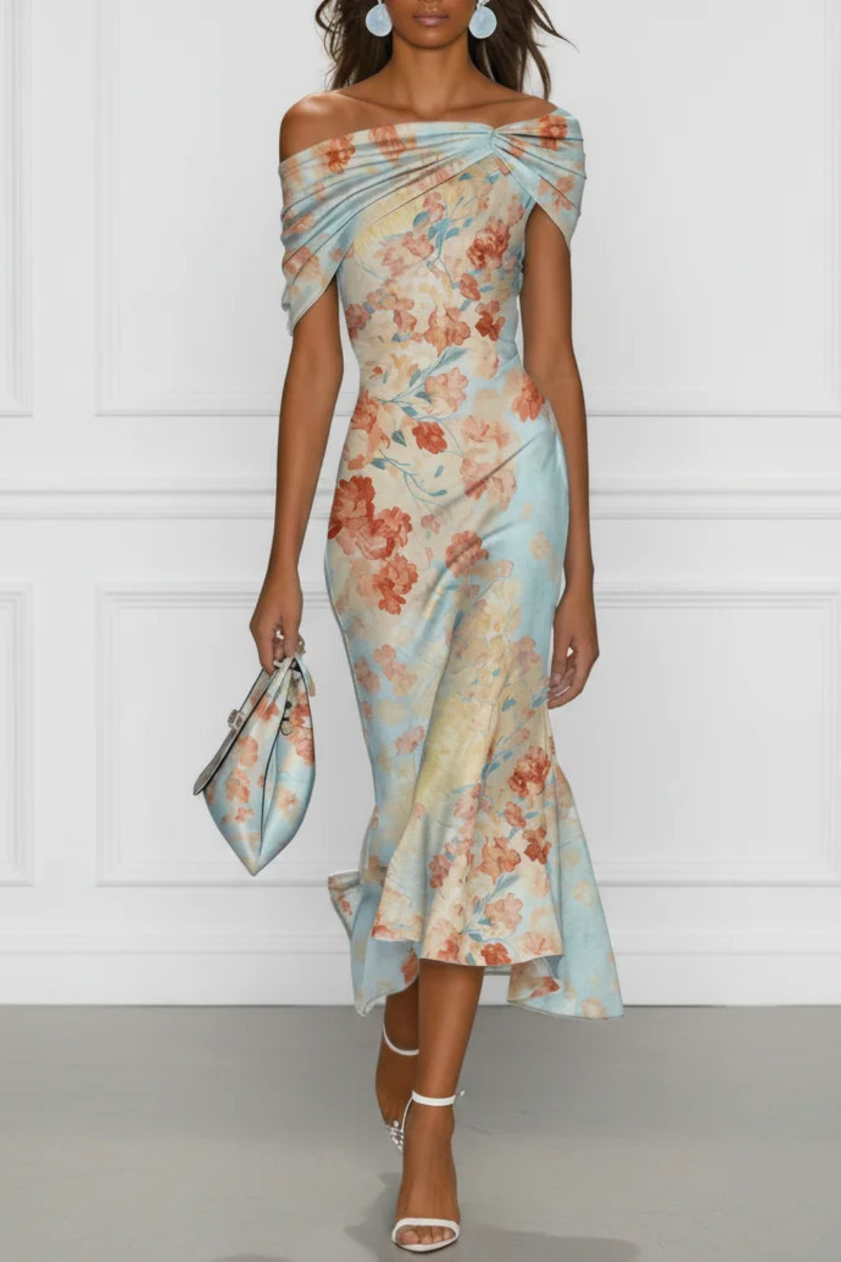 Damen Meerjungfrau-Midi-Kleid mit Blumenprint
