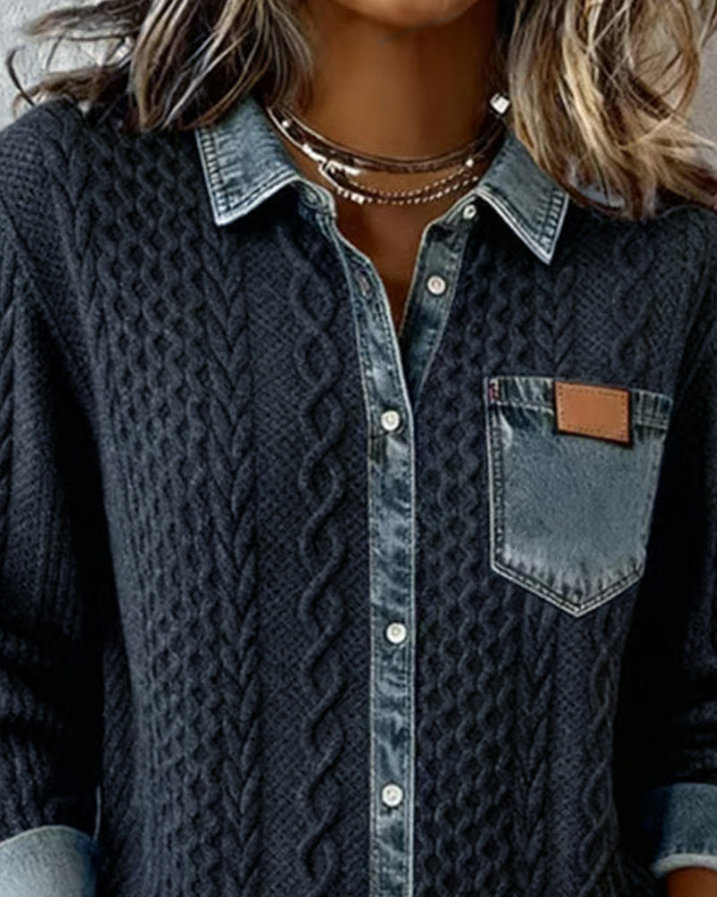 Damen Langarmhemd mit Denim-Patchwork