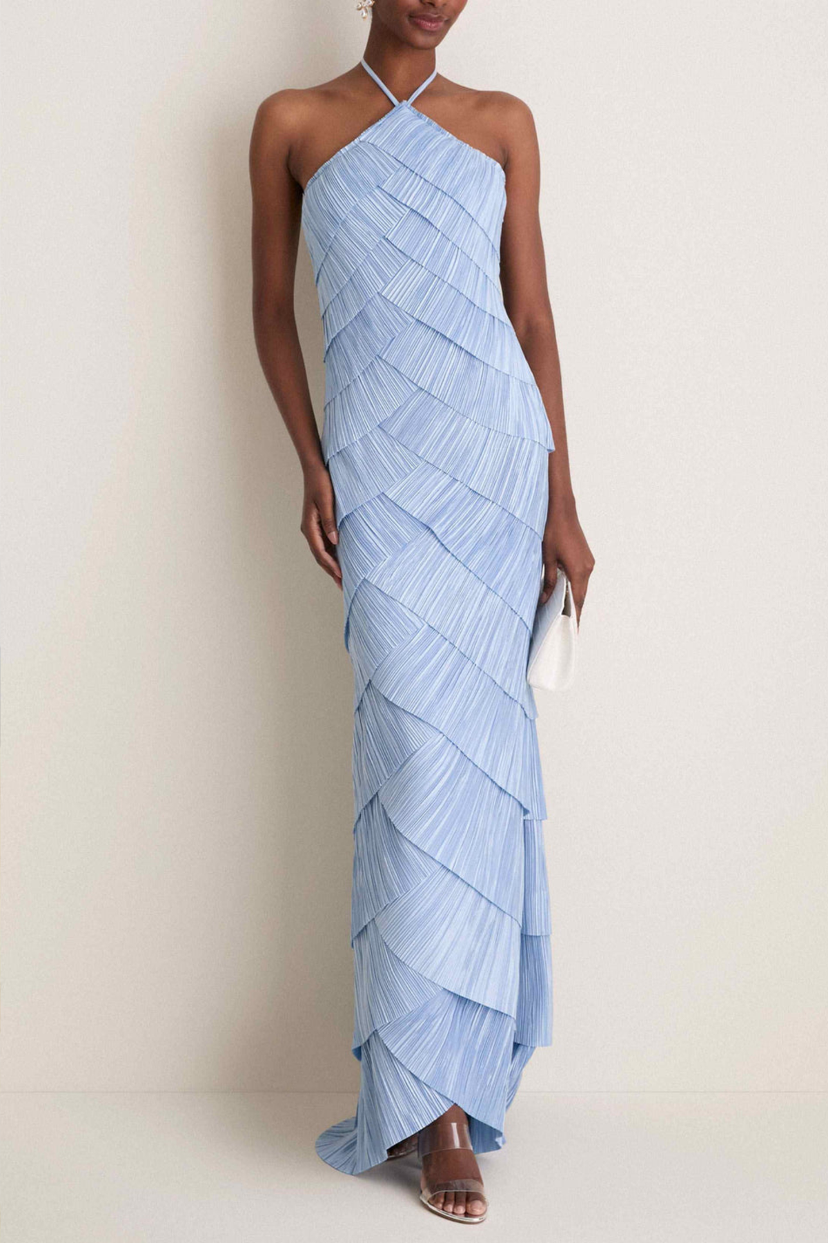 Damen Plisseekleid mit Lagen und Maxi-Länge