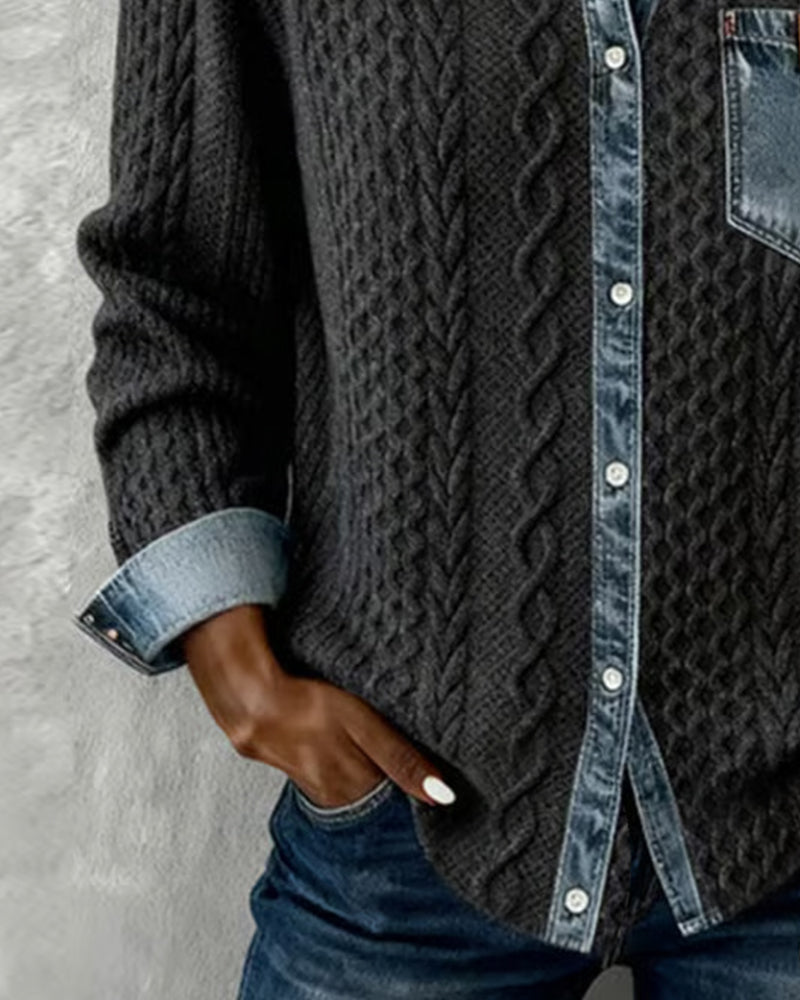 Damen Langarmhemd mit Denim-Patchwork