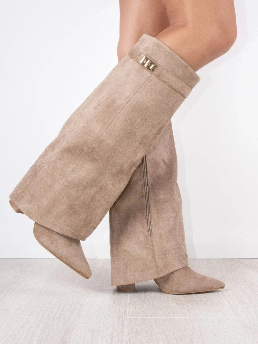 Damen Wildlederstiefel mit Goldverschluss