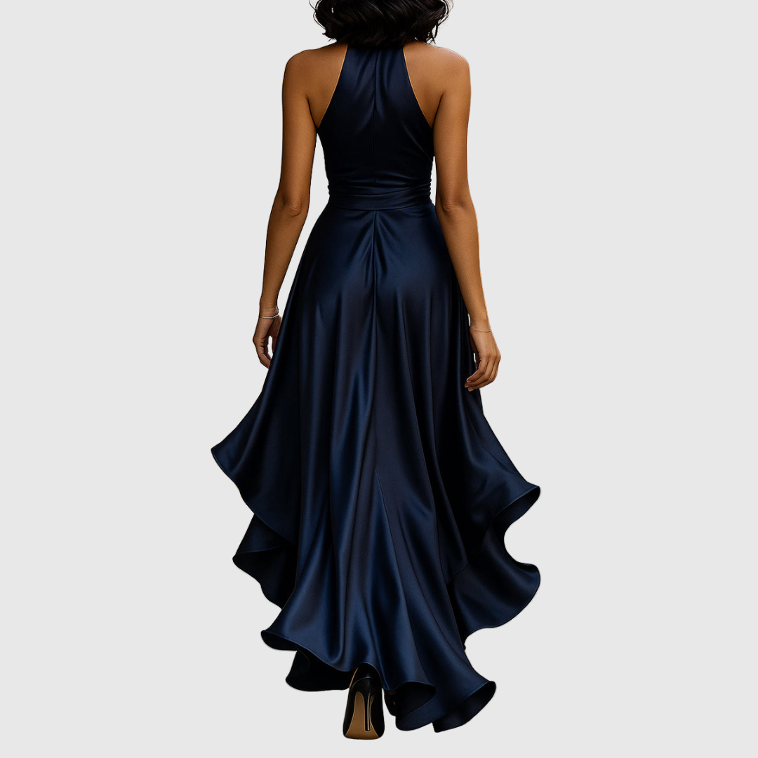 Damen Satin Wickel Maxikleid