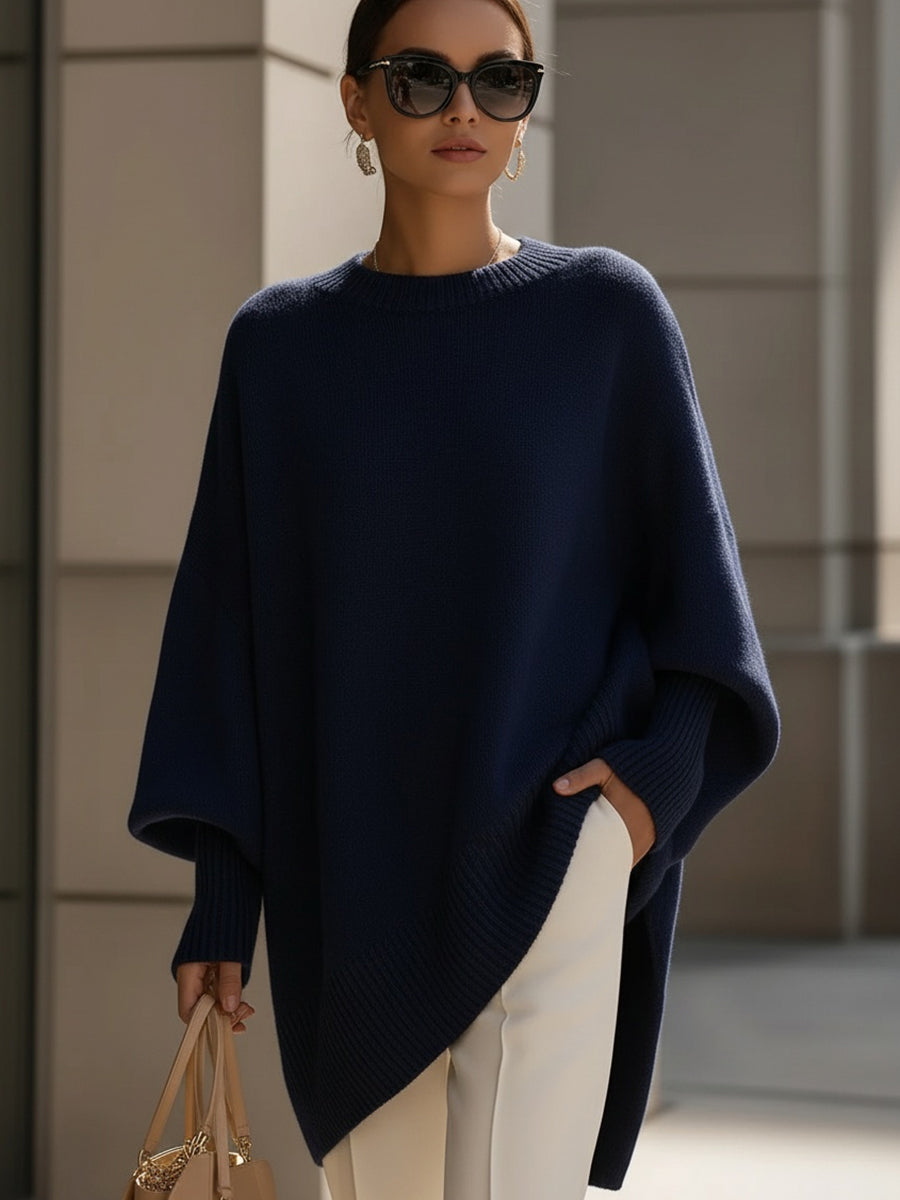 Damen Merinopullover oversized mit asymmetrischem Saum