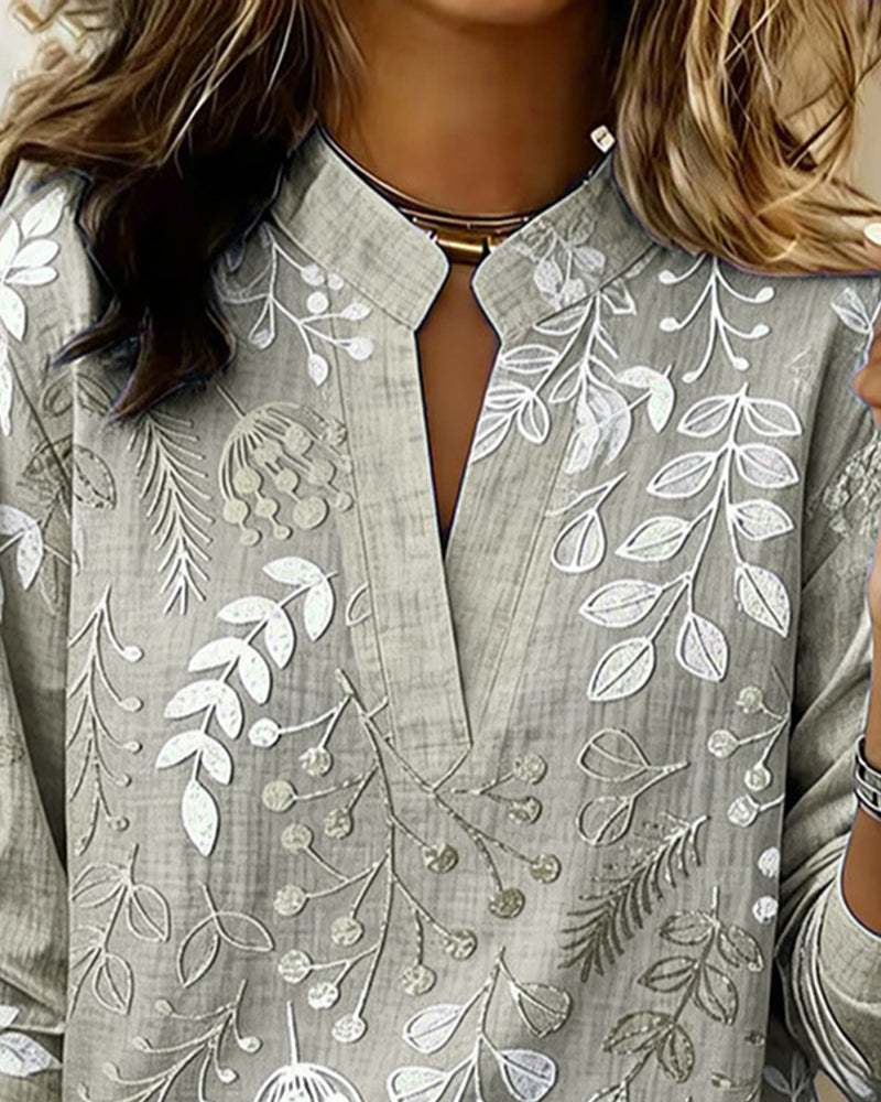 Damen Bluse mit V-Ausschnitt und Blumenprint