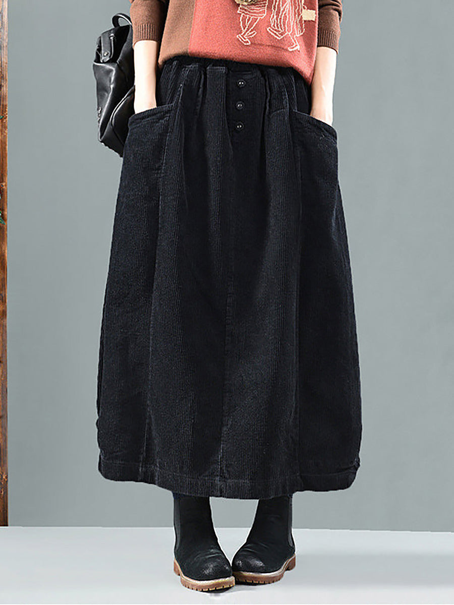 Damen Midirock mit elastischem Bund und Taschen