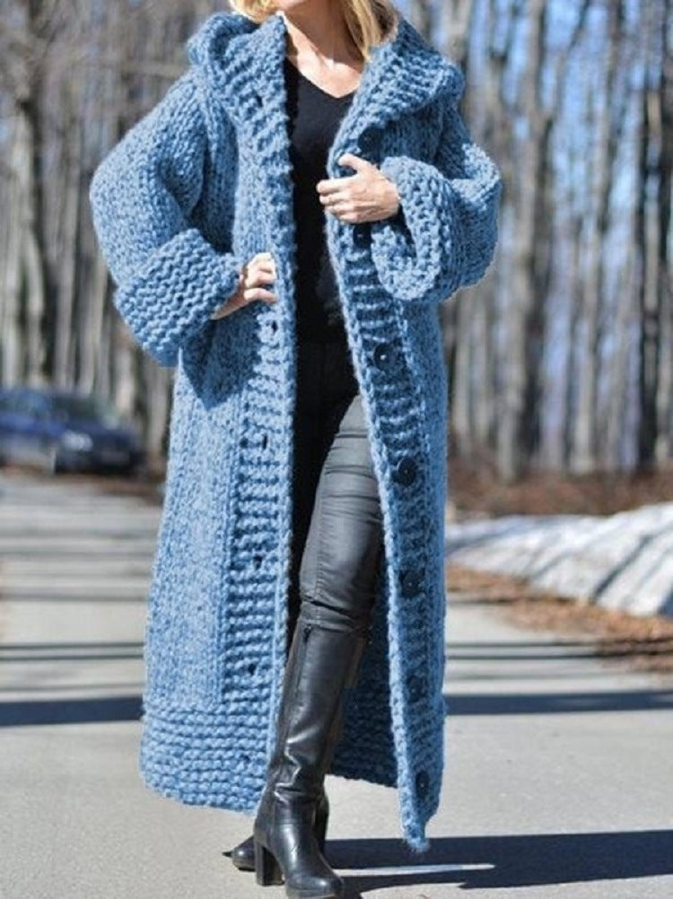 Damen lange Strickjacke mit Kapuze