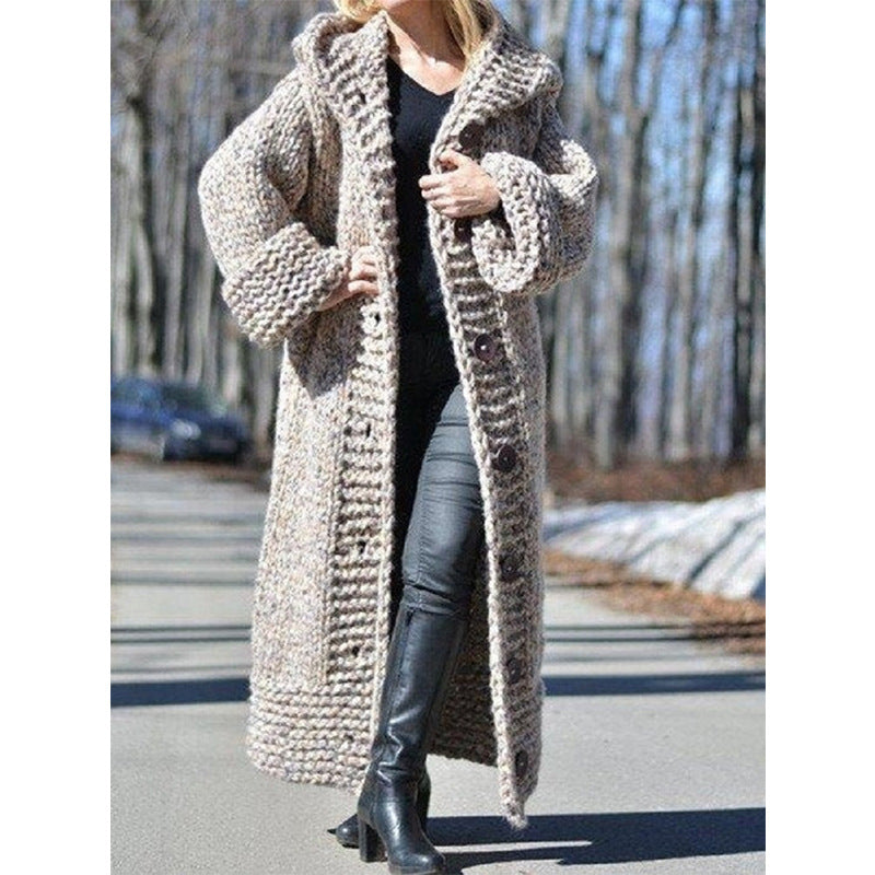 Damen lange Strickjacke mit Kapuze