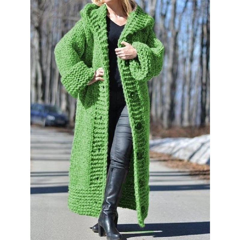 Damen lange Strickjacke mit Kapuze