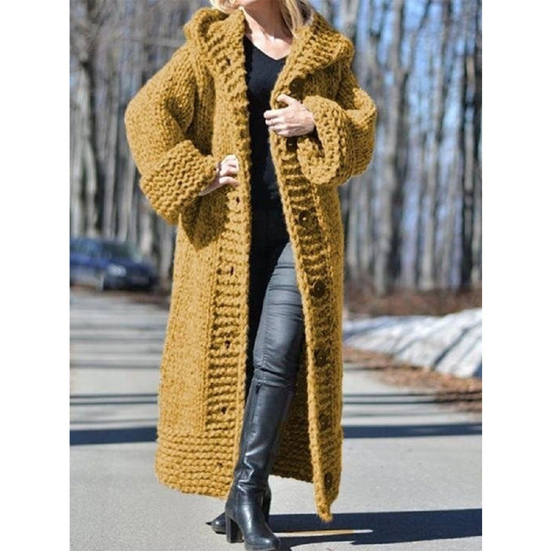 Damen lange Strickjacke mit Kapuze