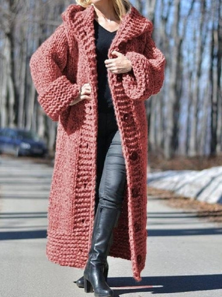 Damen lange Strickjacke mit Kapuze