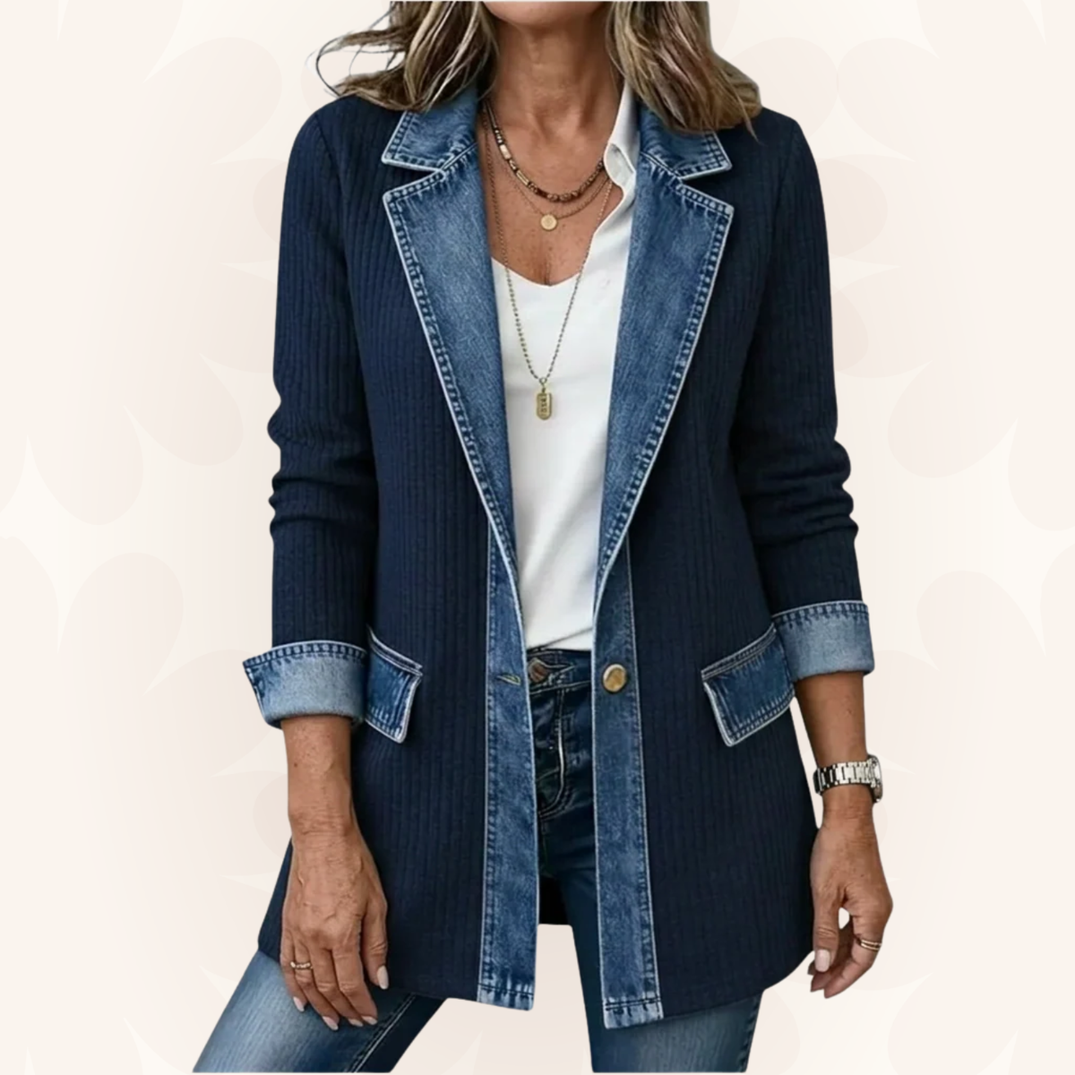 Damen Übergangsjacke mit Strick und Jeansdetails
