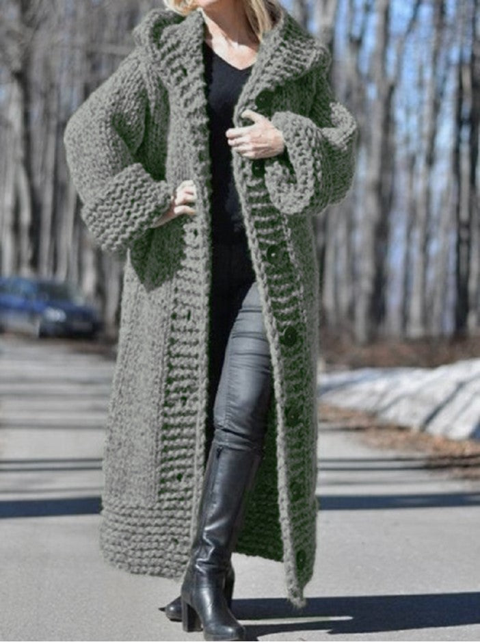 Damen lange Strickjacke mit Kapuze