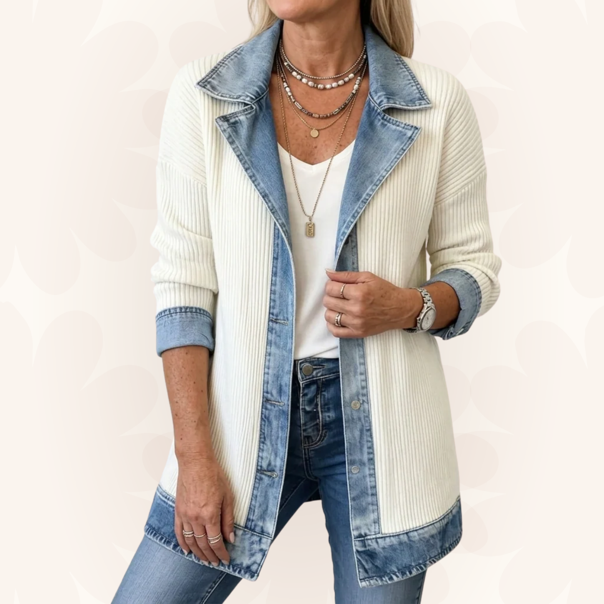 Damen Übergangsjacke mit Strick und Jeansdetails