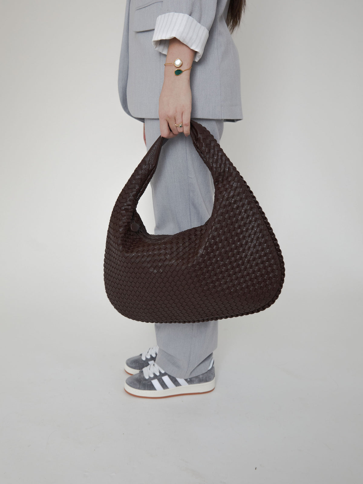 Damen Schultertasche mit Flecht-Design und Reißverschluss