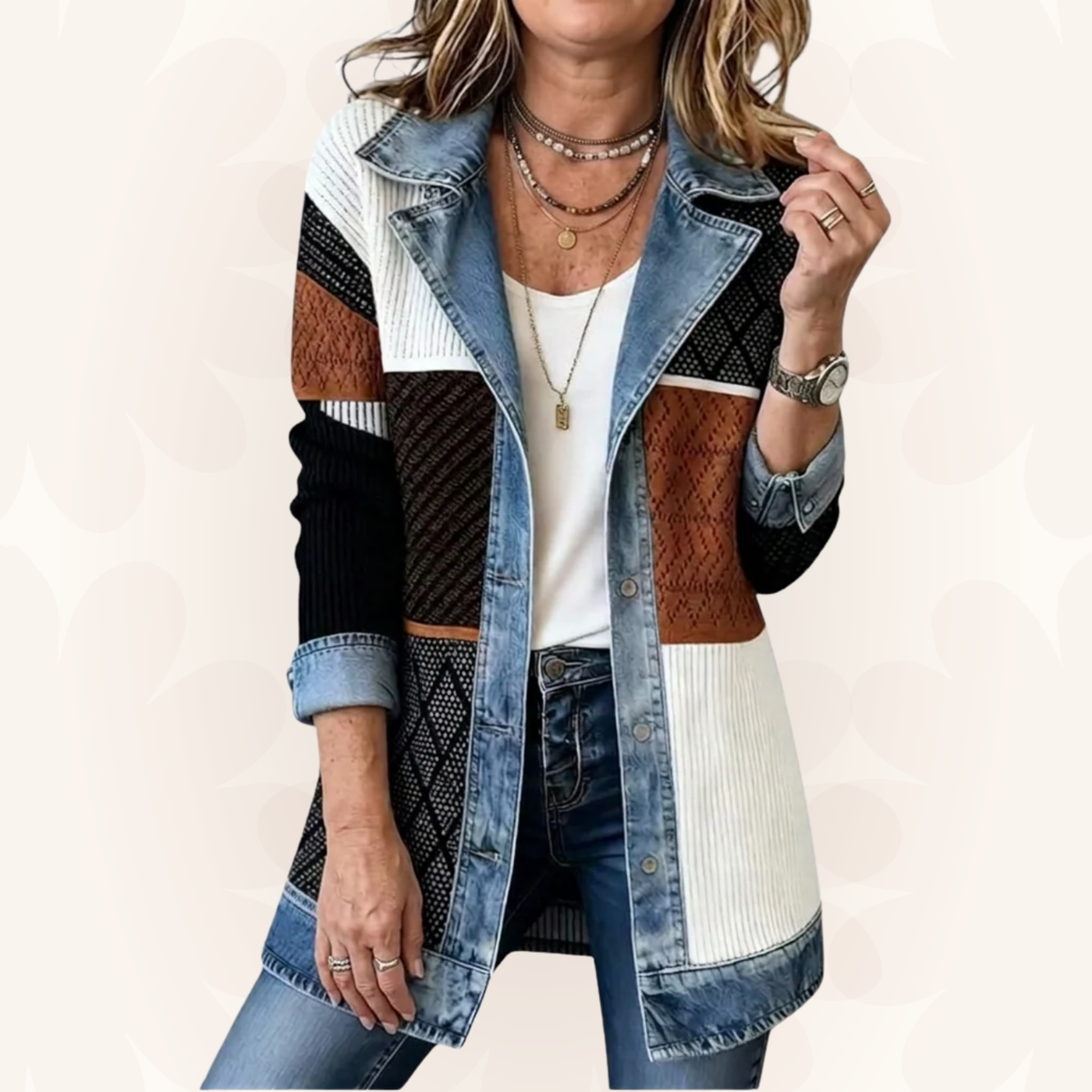 Damen Übergangsjacke mit Strick und Jeansdetails
