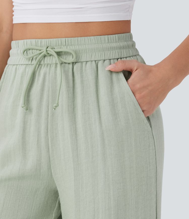 Damen Hose mit Kordelzug und weitem Bein