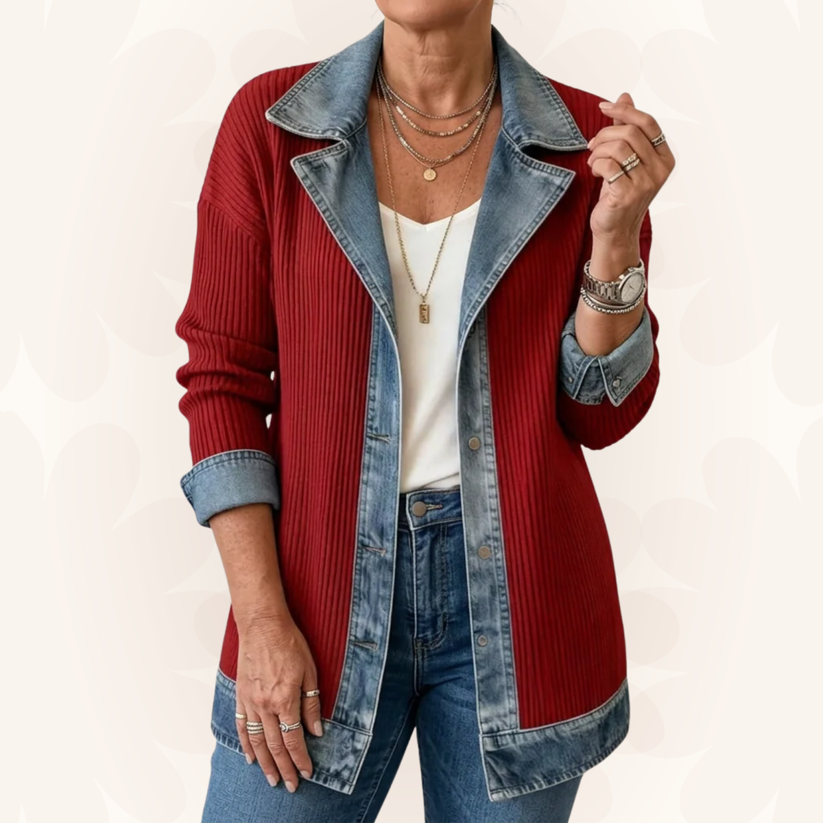 Damen Übergangsjacke mit Strick und Jeansdetails