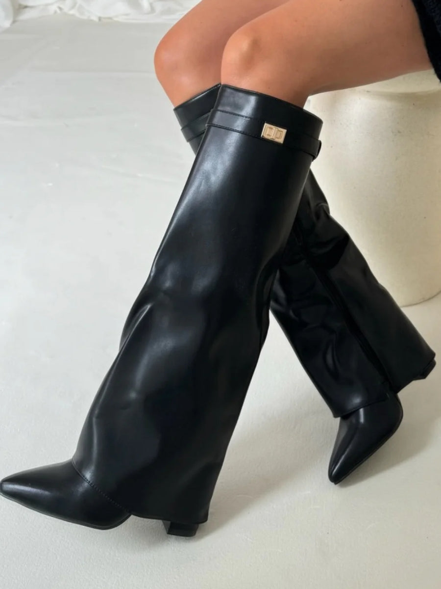 Damen Wildlederstiefel mit Goldverschluss