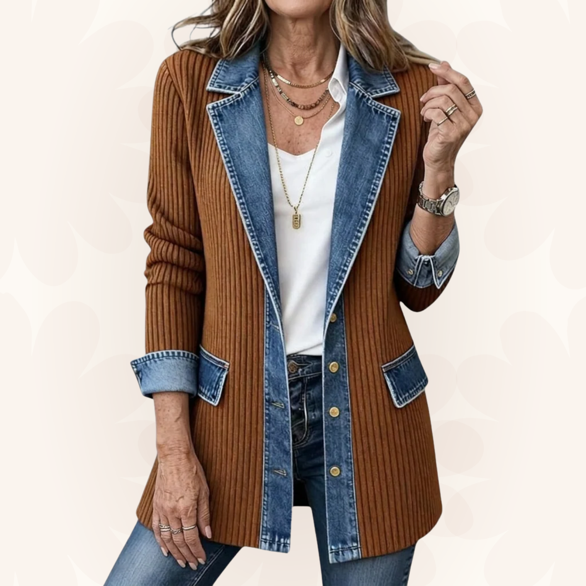 Damen Übergangsjacke mit Strick und Jeansdetails