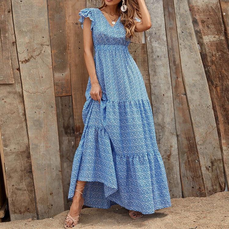 Damen Maxikleid mit Blumenprint und V-Ausschnitt