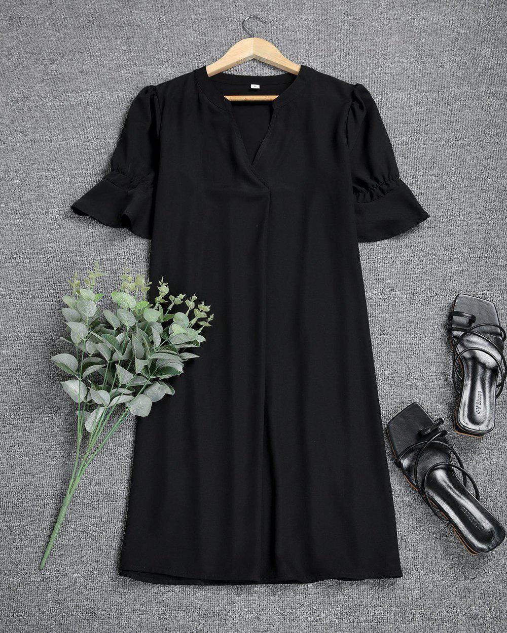 Damen schwarzes Midi-Kleid mit klassischem Design