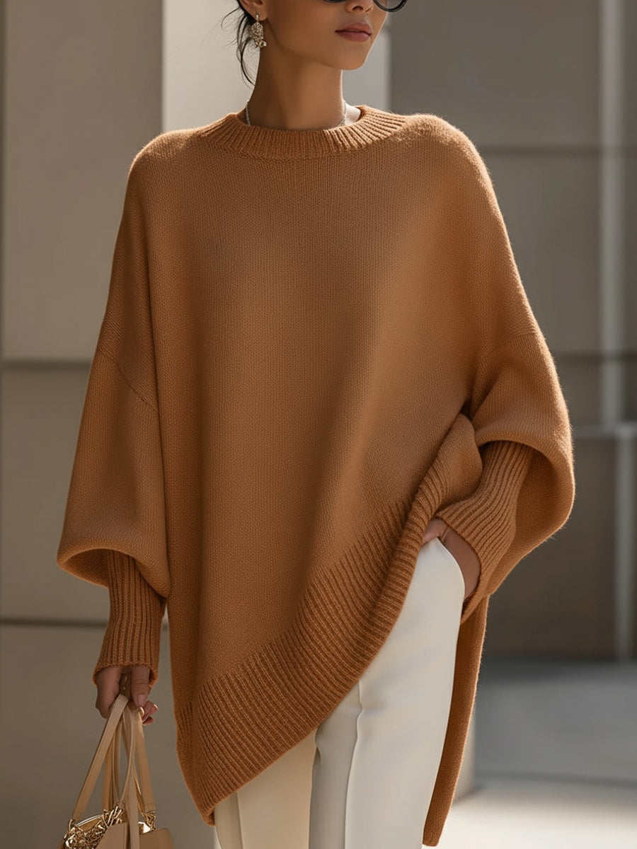 Damen Merinopullover oversized mit asymmetrischem Saum