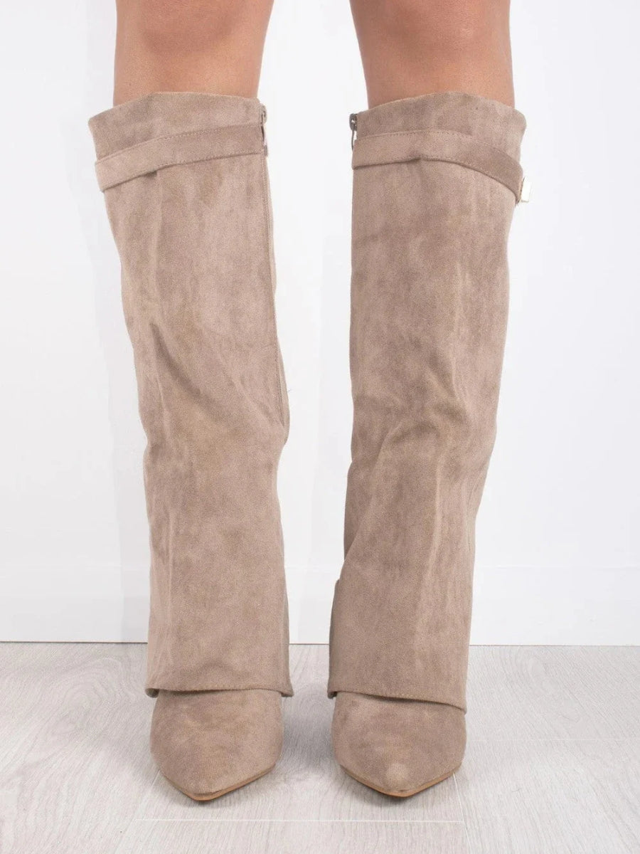 Damen Wildlederstiefel mit Goldverschluss
