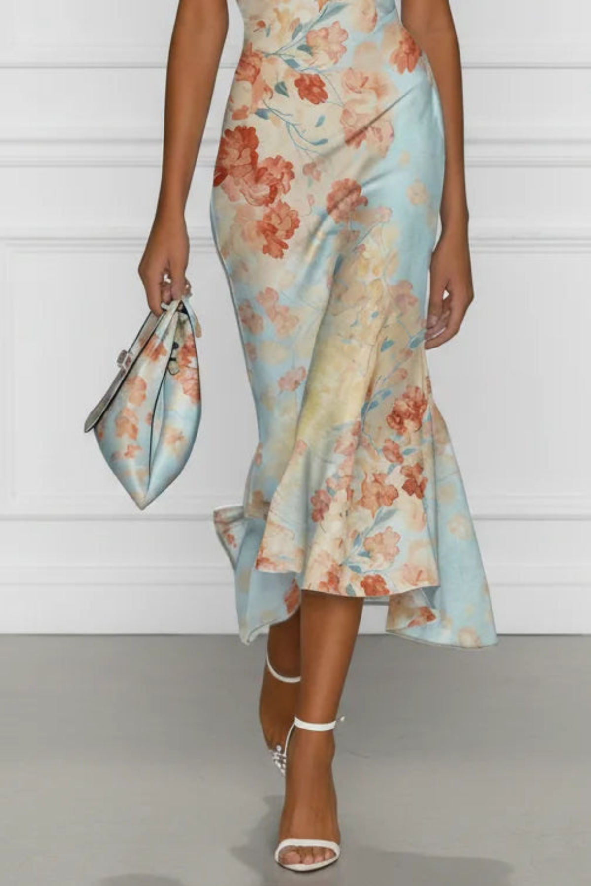 Damen Meerjungfrau-Midi-Kleid mit Blumenprint