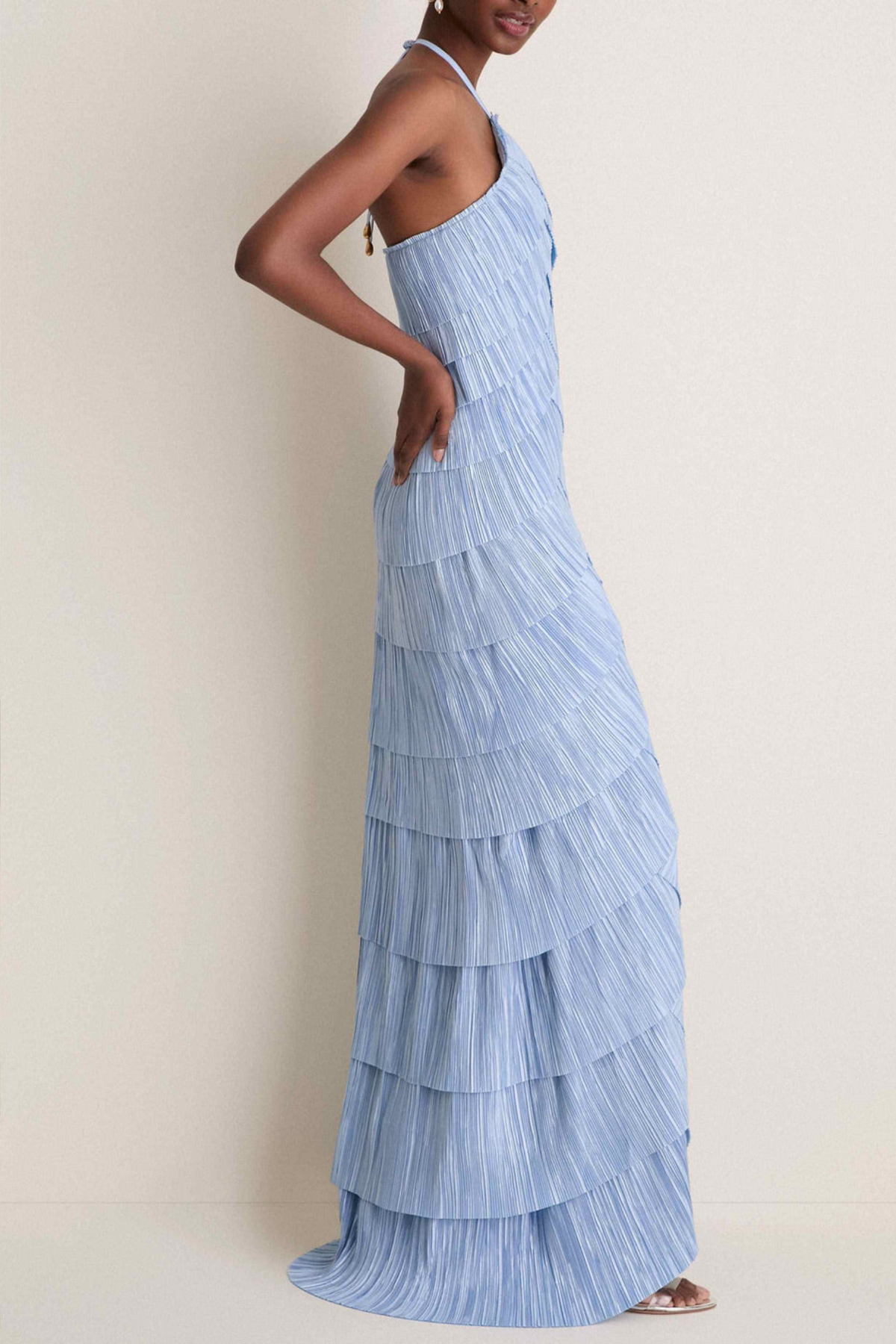 Damen Plisseekleid mit Lagen und Maxi-Länge