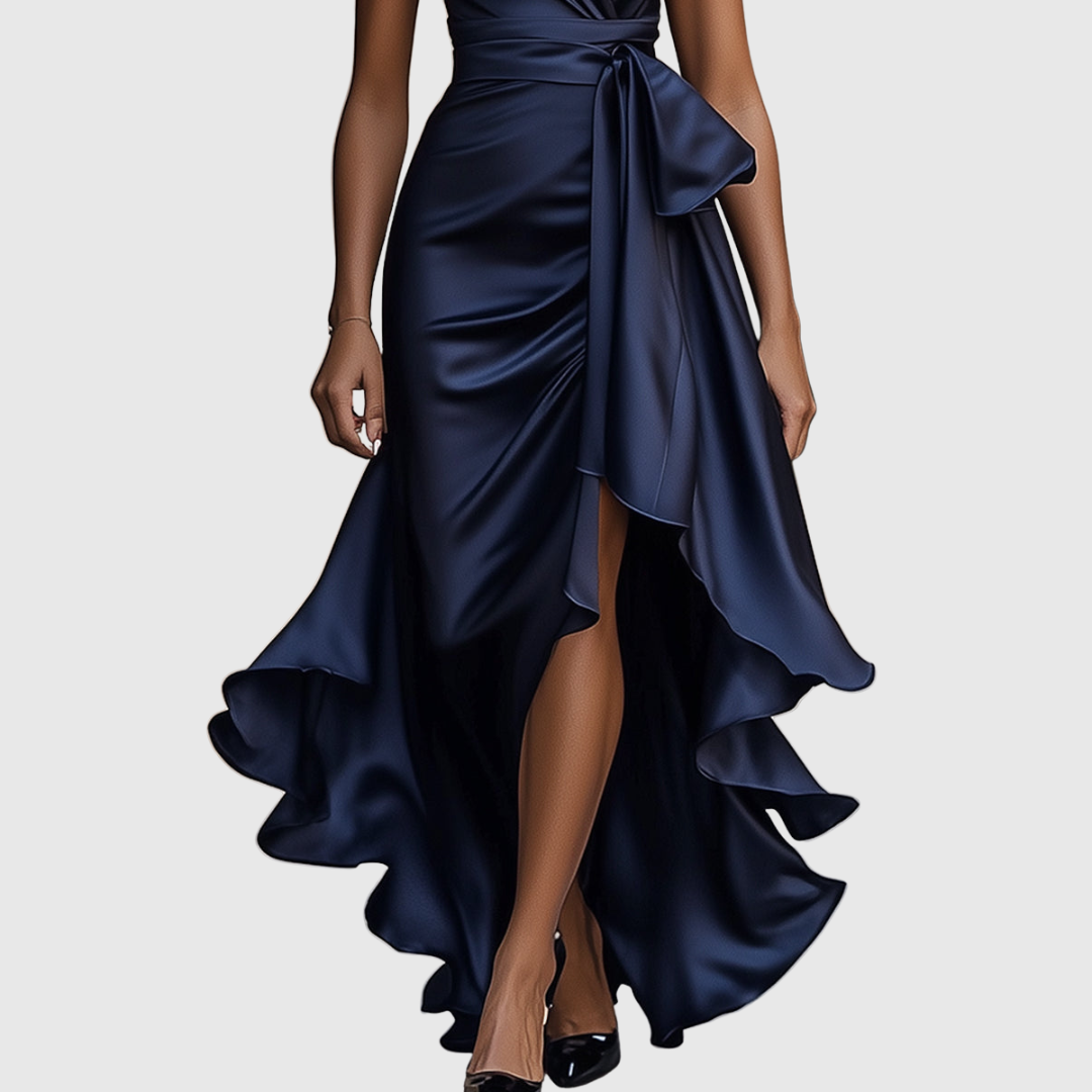 Damen Satin Wickel Maxikleid