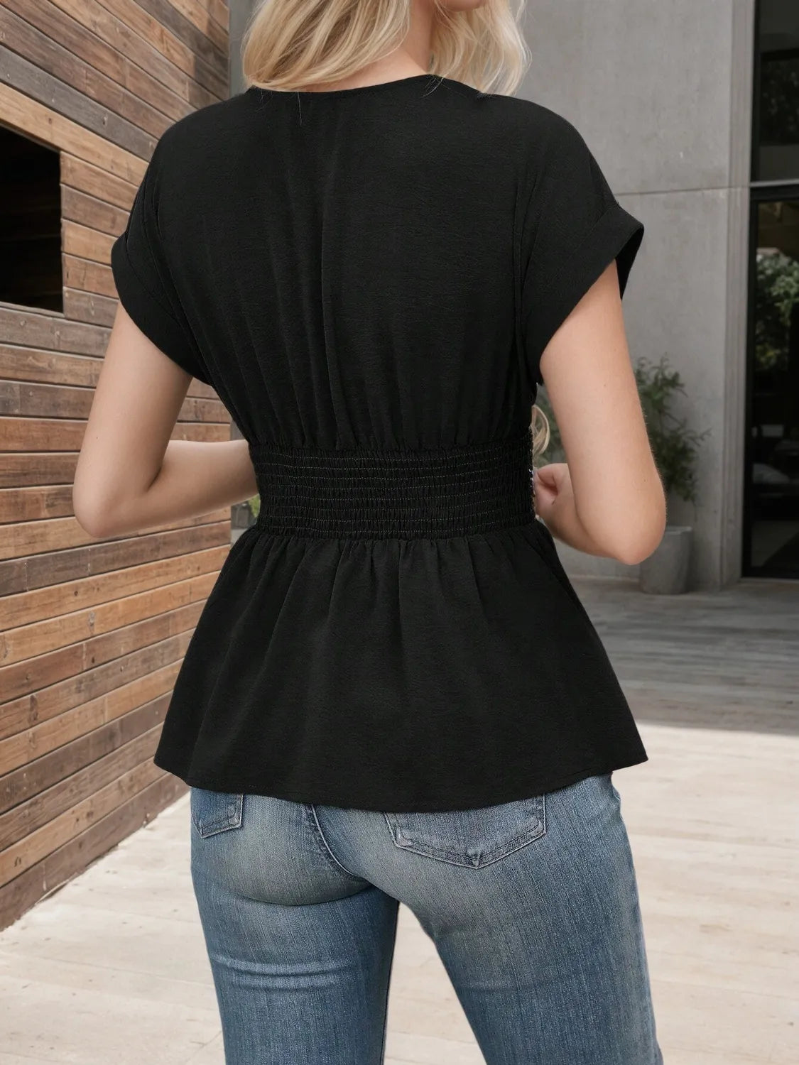 Damen Kurzarm Wickelbluse aus Polyester