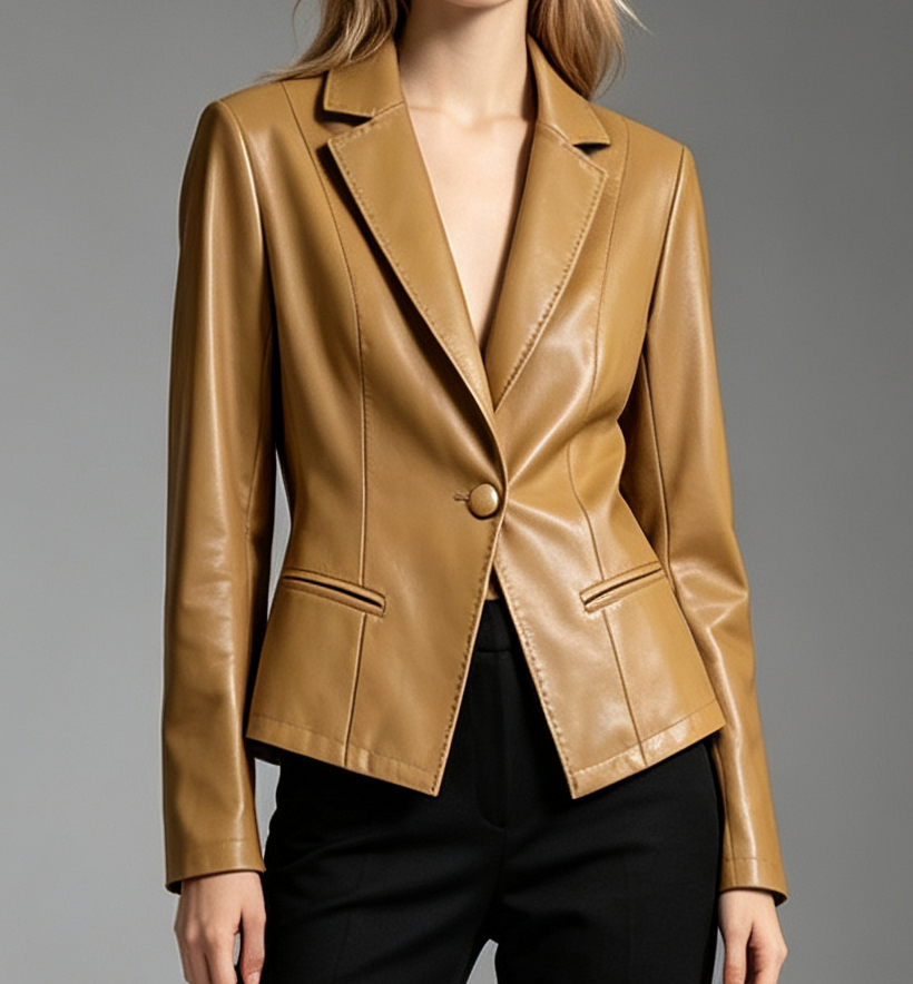 Damen Lammleder-Blazer mit Einzelknopf und Revers