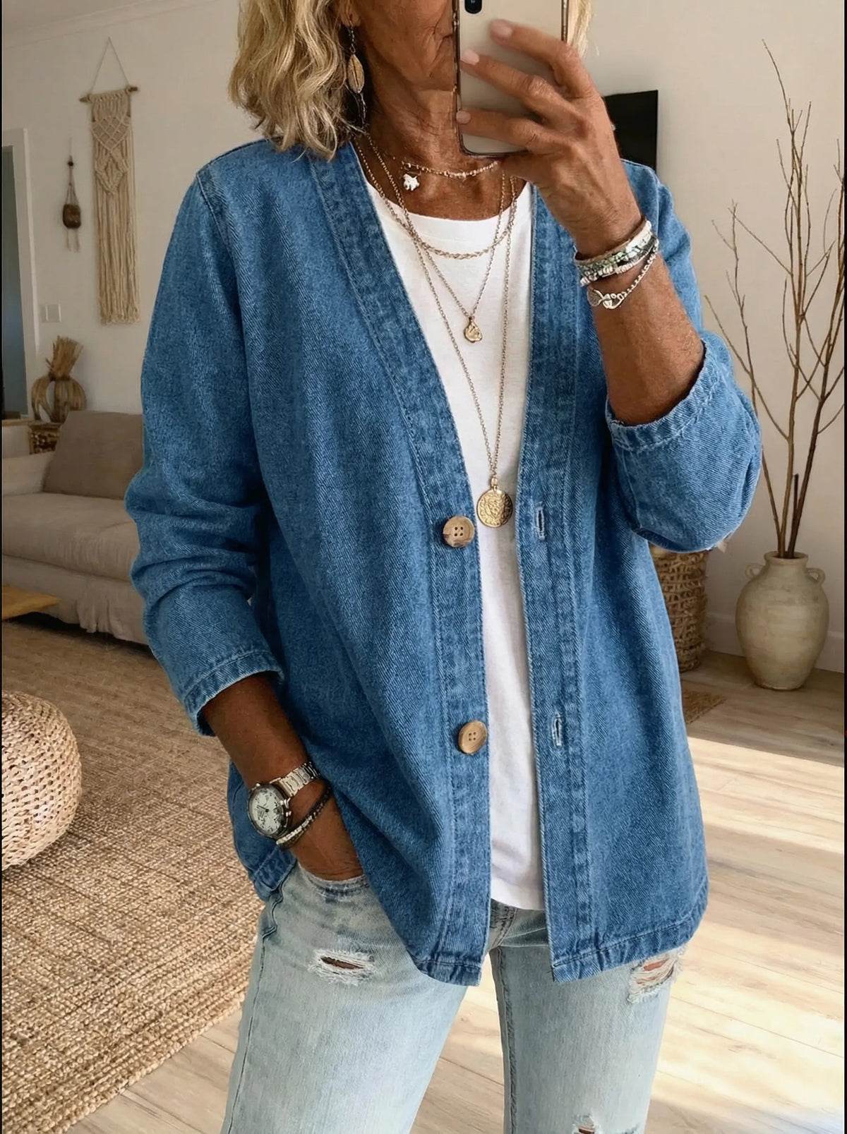 Damen Jeansjacke mit Knopfleiste