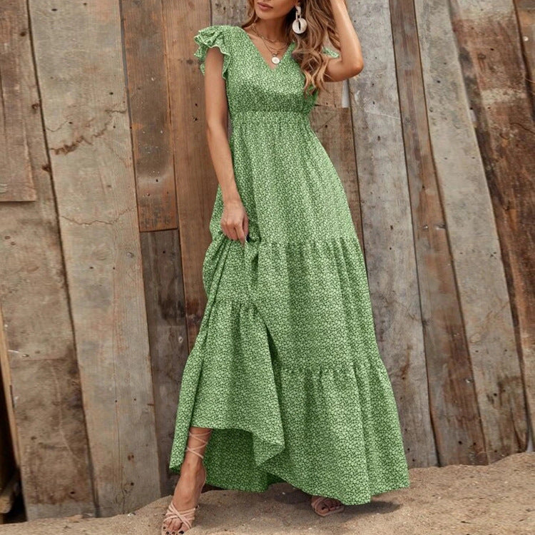 Damen Maxikleid mit Blumenprint und V-Ausschnitt