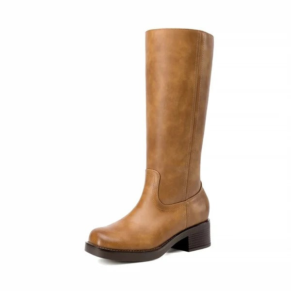 Damen Kniestiefel mit eckiger Zehenpartie und Reißverschluss