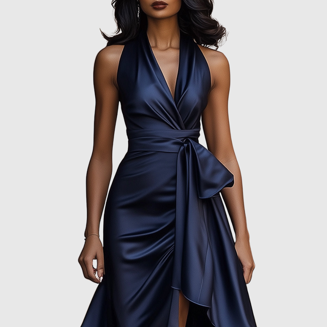 Damen Satin Wickel Maxikleid