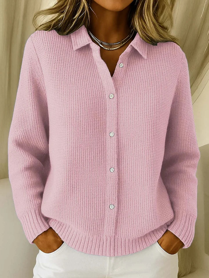 Damen lange Strickjacke mit Knopfleiste