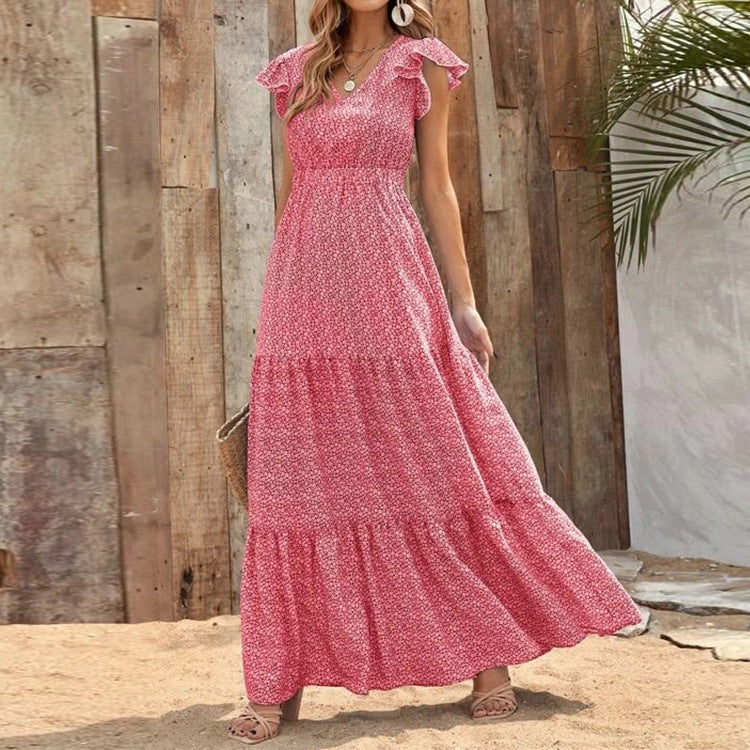 Damen Maxikleid mit Blumenprint und V-Ausschnitt