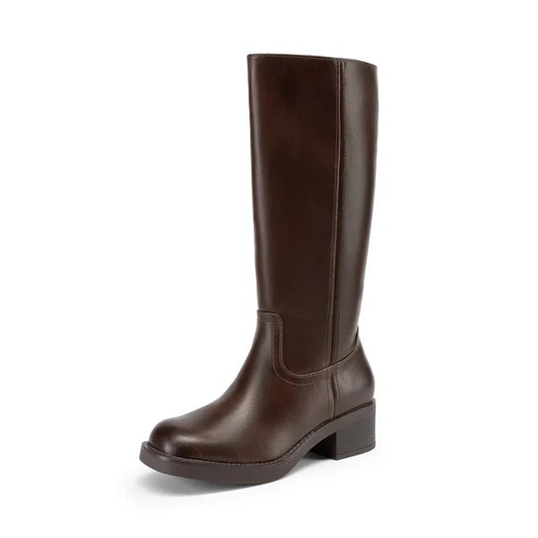 Damen Kniestiefel mit eckiger Zehenpartie und Reißverschluss