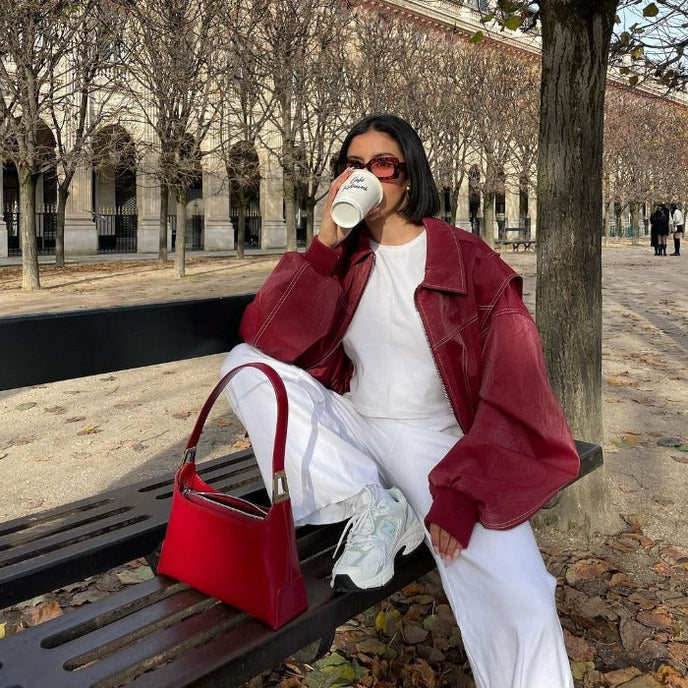 Damen Oversized Bomberjacke in Bordeaux