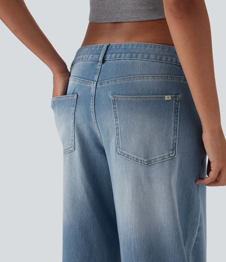 Damen Baggy-Jeans mit niedriger Taille und Reißverschlusstaschen