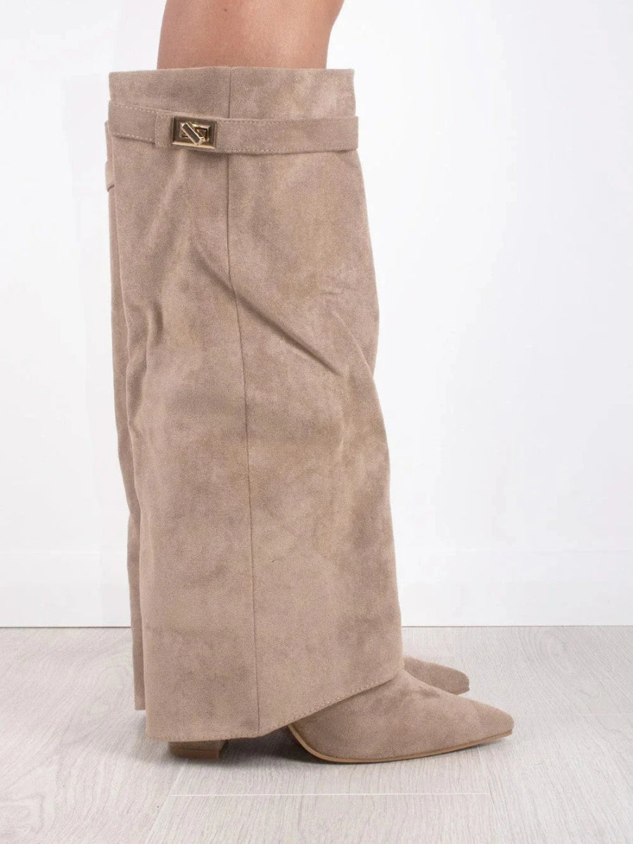 Damen Wildlederstiefel mit Goldverschluss