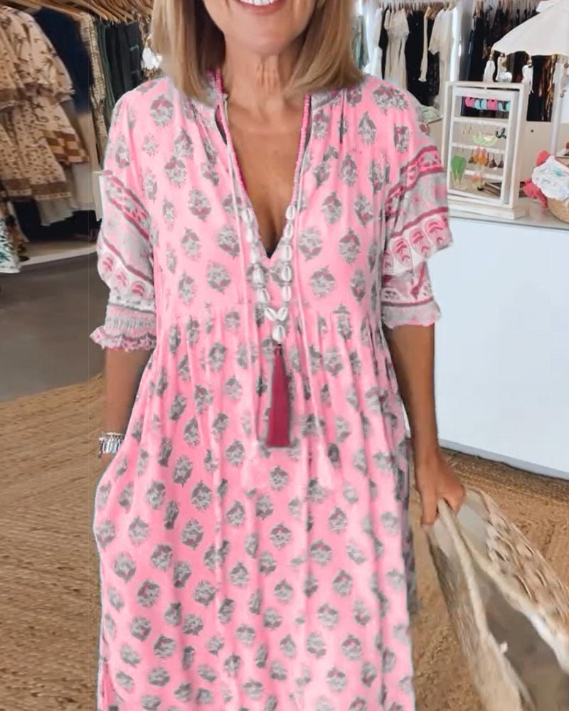 Damen Blumenkleid mit V-Ausschnitt