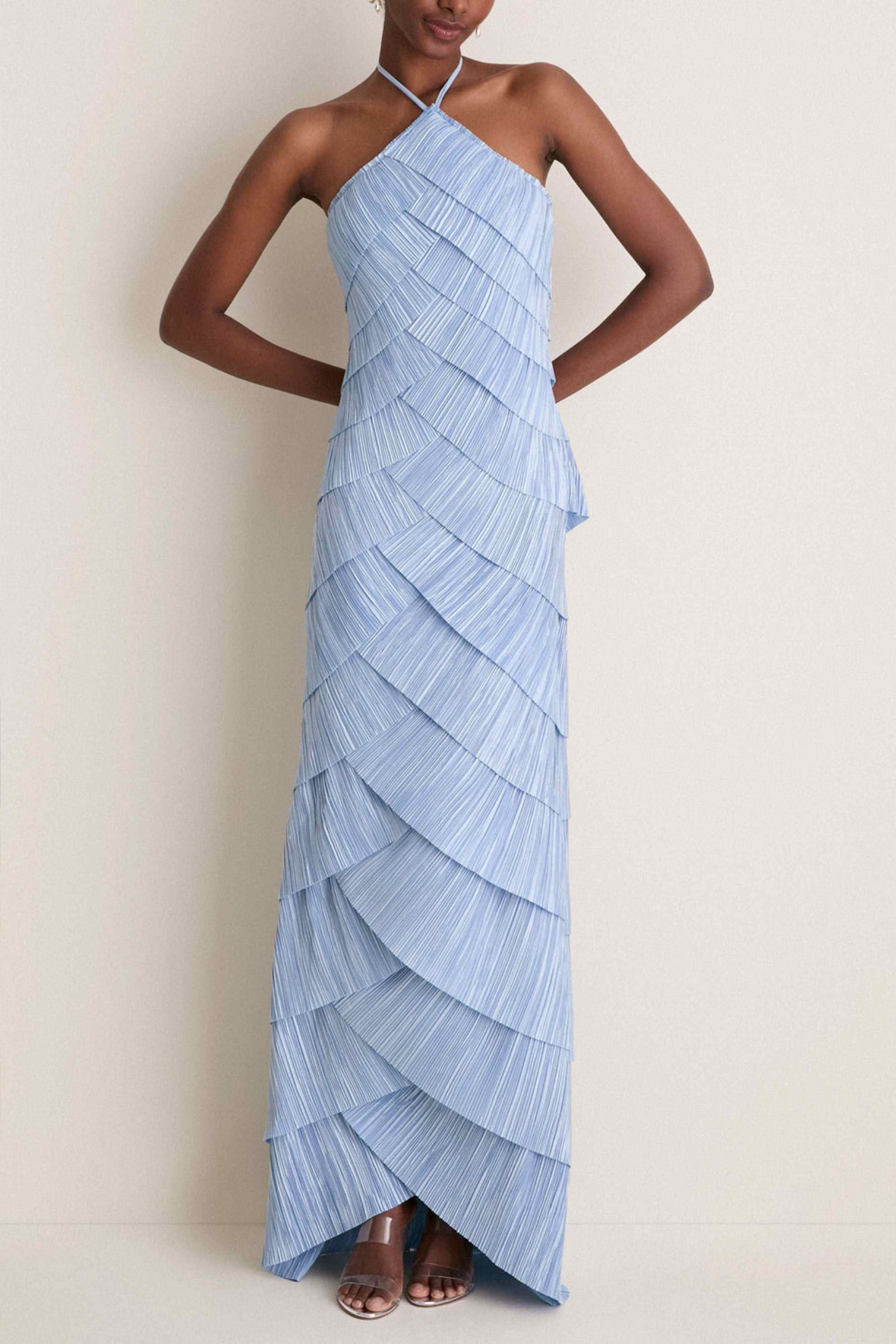 Damen Plisseekleid mit Lagen und Maxi-Länge