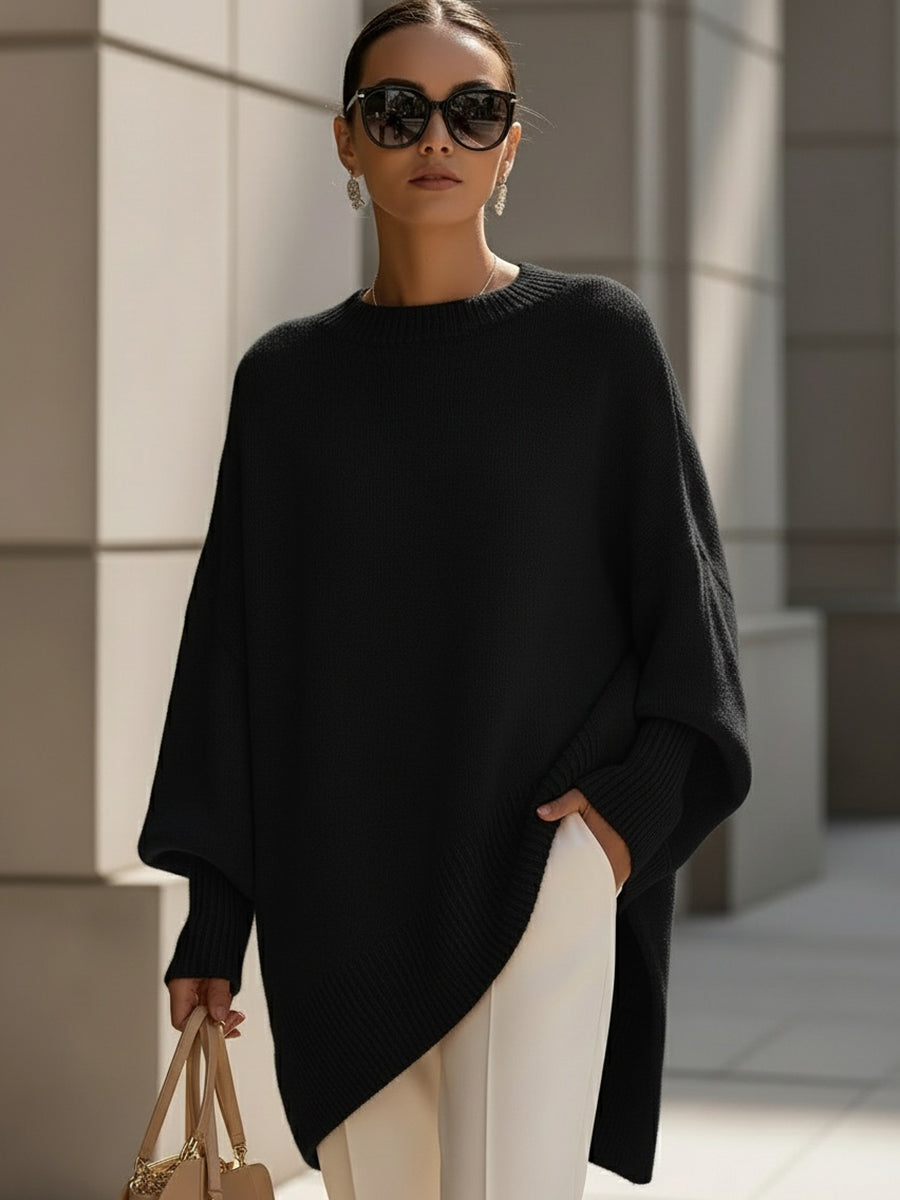 Damen Merinopullover oversized mit asymmetrischem Saum