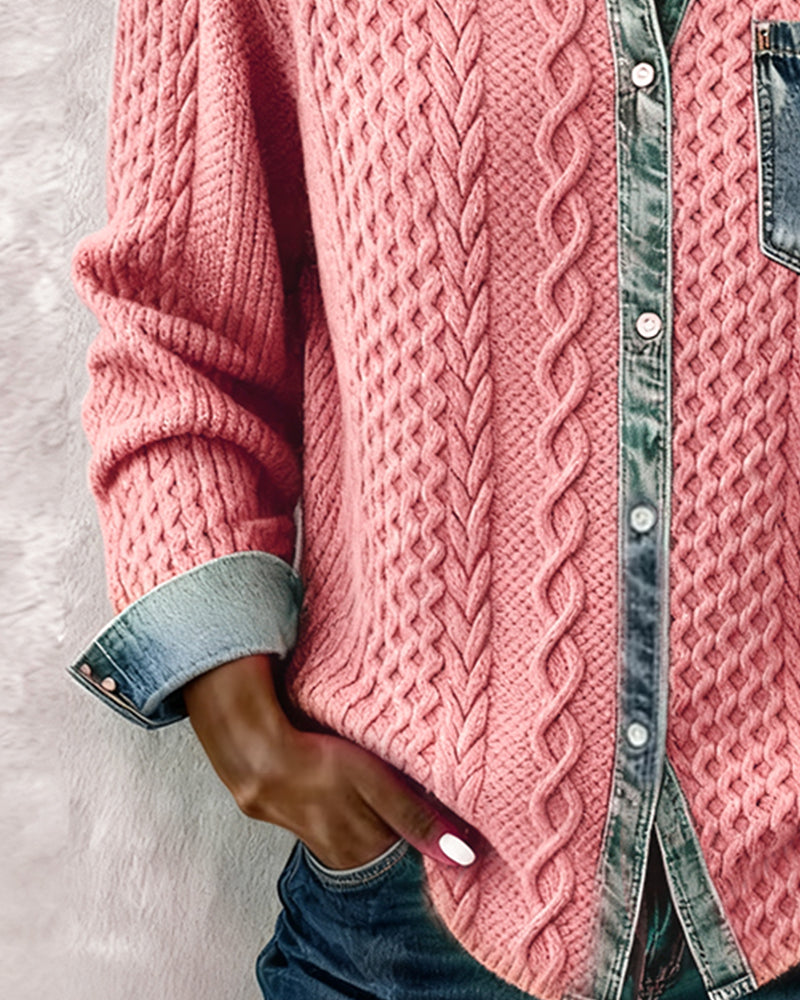 Damen Langarmhemd mit Denim-Patchwork