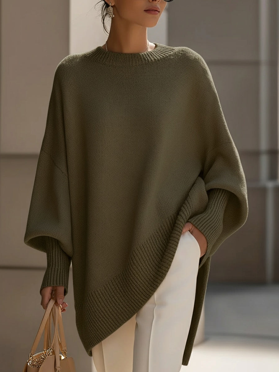 Damen Merinopullover oversized mit asymmetrischem Saum